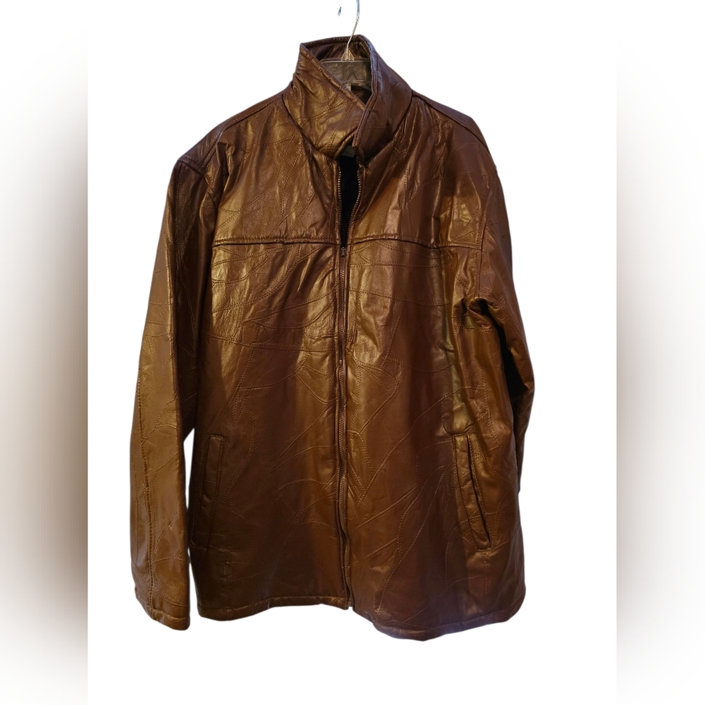 Haband Men's Brown Leather Bomber Jacket